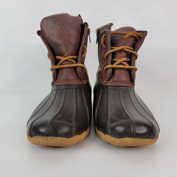 Sperry Duck Boots Girls 4 Topsides Saltwater Brown Leather Side Zip YG55362 - Picture 4 of 14